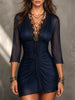 Élodie | Vestido curto azul-marinho com renda