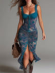 Samira | Vestido midi floral com renda