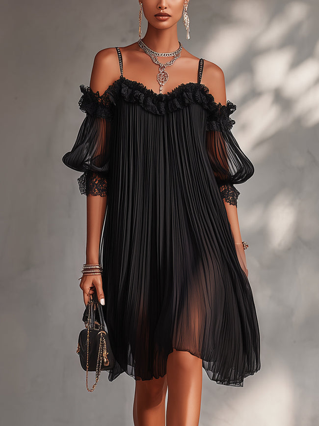 Camille | Vestido curto preto de ombros descobertos
