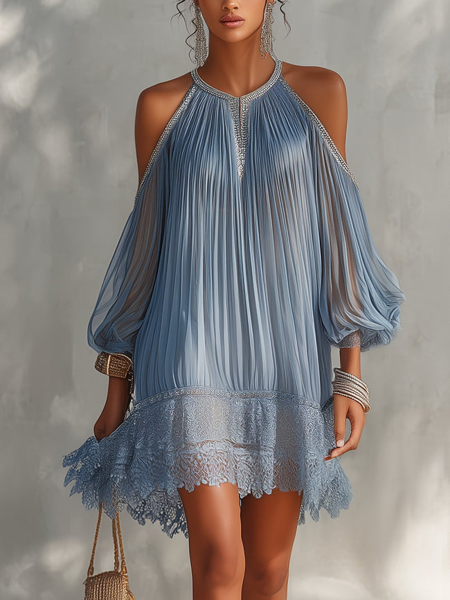 Séraphine | Vestido curto plissado de ombros descobertos
