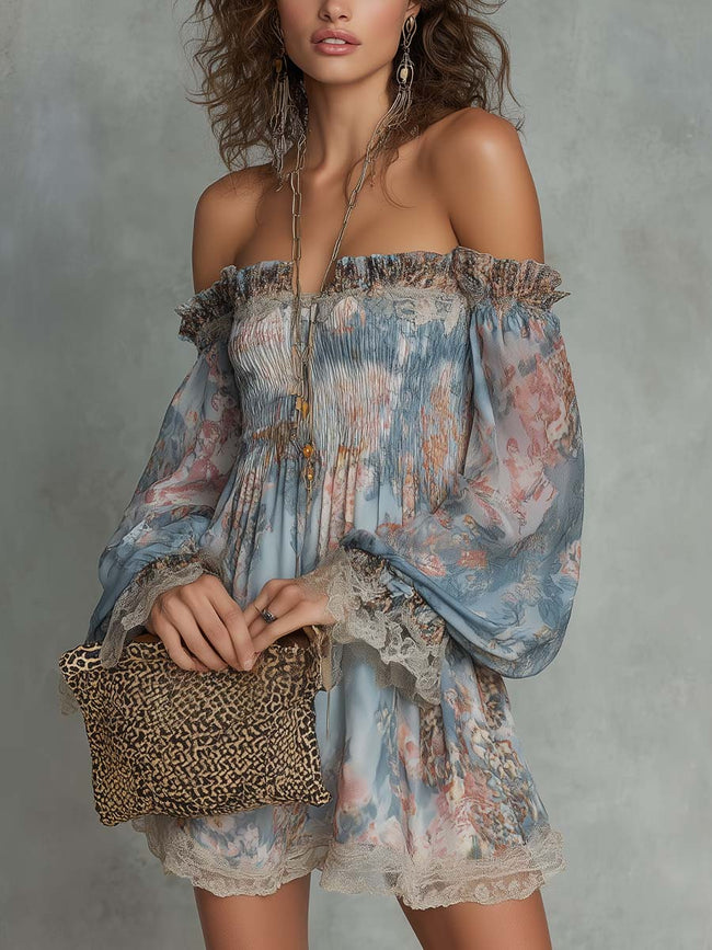 Romane | Vestido curto floral de ombros descobertos