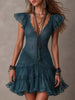 Delphine | Vestido curto azul com renda e folhos