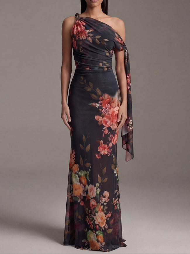 Eulália | Vestido maxi floral de um ombro