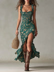 Amira | Vestido maxi estampado com folhos