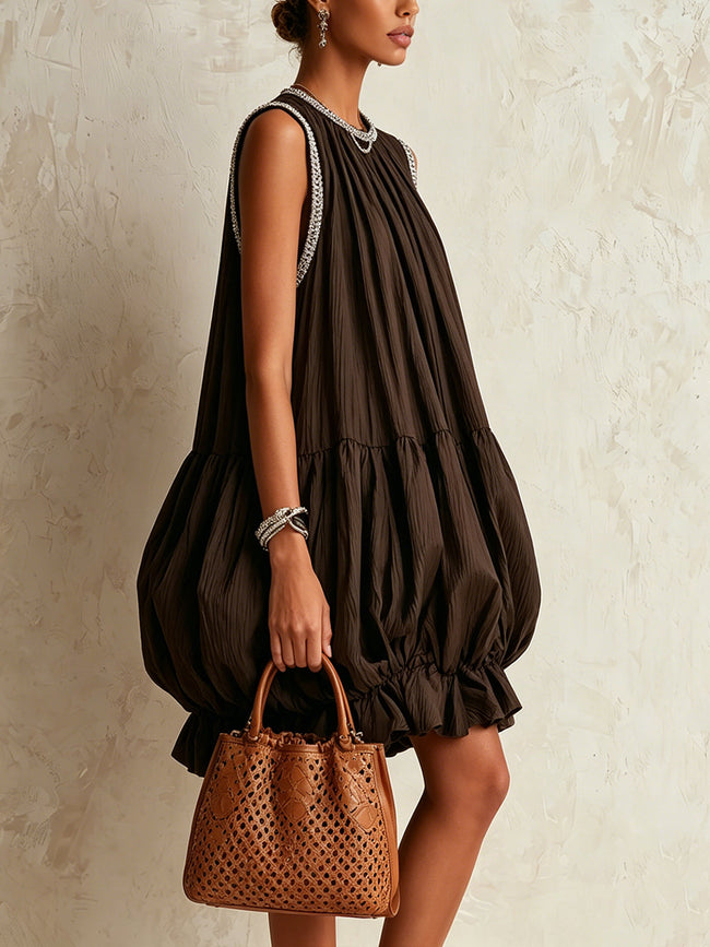 Colette | Vestido curto castanho de volume balão