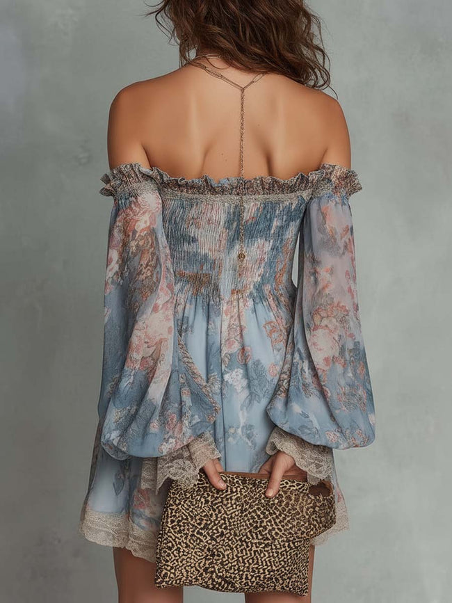 Romane | Vestido curto floral de ombros descobertos