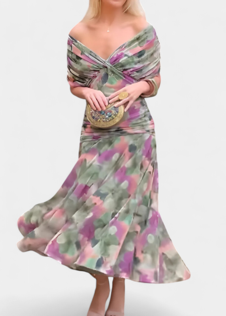 Vestido elegante com decote em V feminino