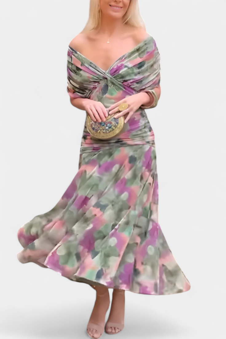 Vestido elegante com decote em V feminino