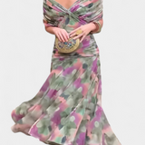 Vestido elegante com decote em V feminino