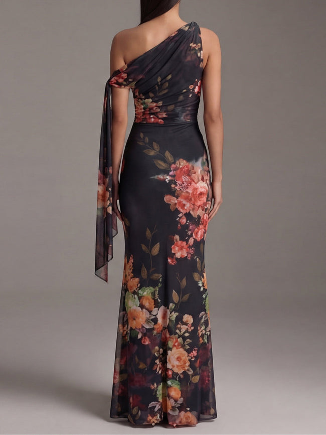 Eulália | Vestido maxi floral de um ombro