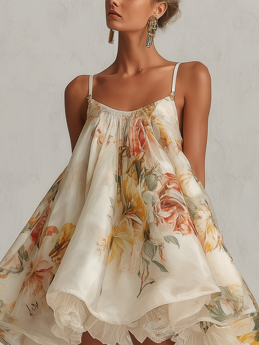 Blanche | Vestido curto floral com camadas