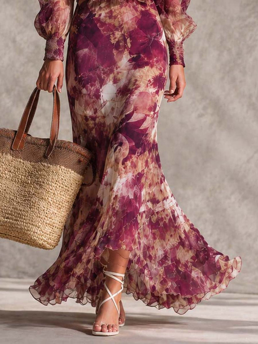 Nádia | Vestido maxi floral de ombros descobertos