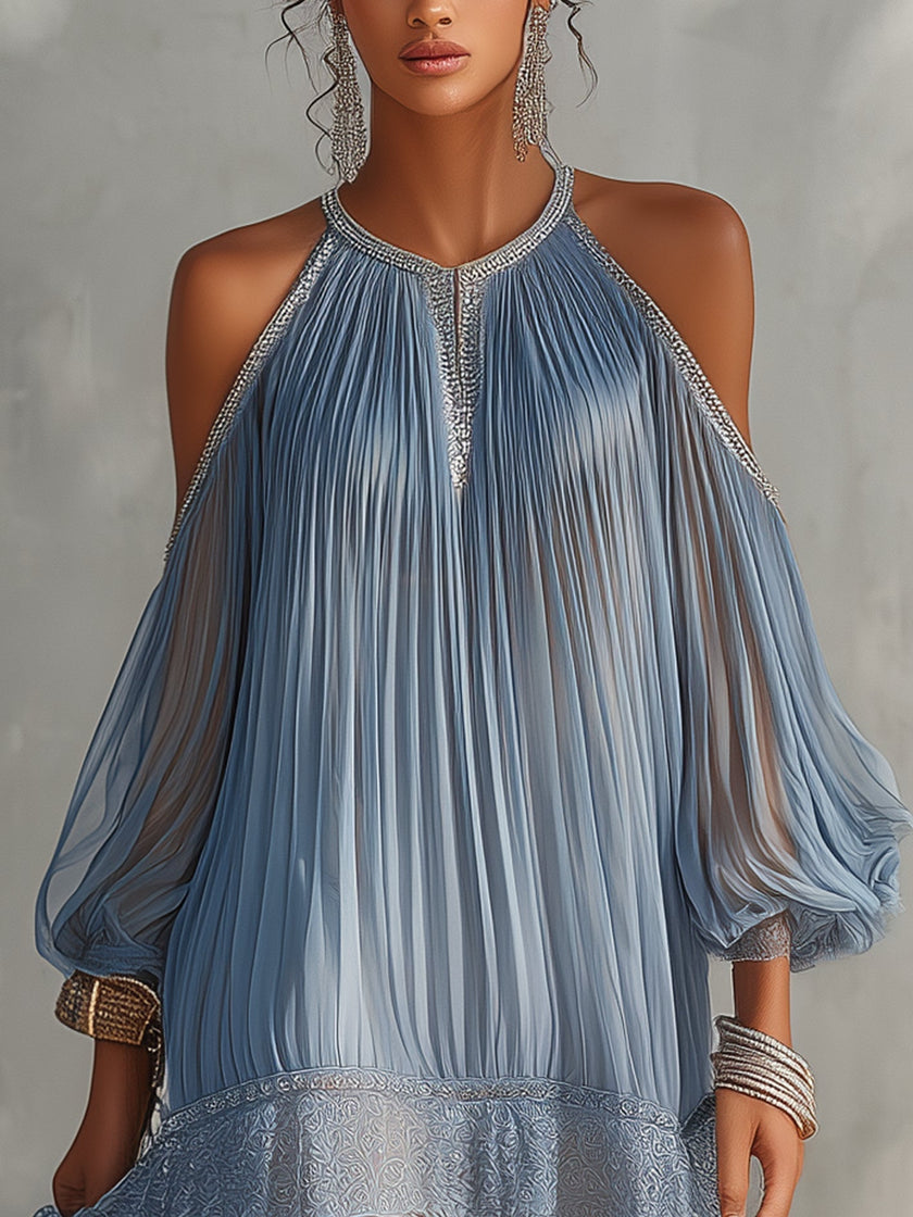 Séraphine | Vestido curto plissado de ombros descobertos