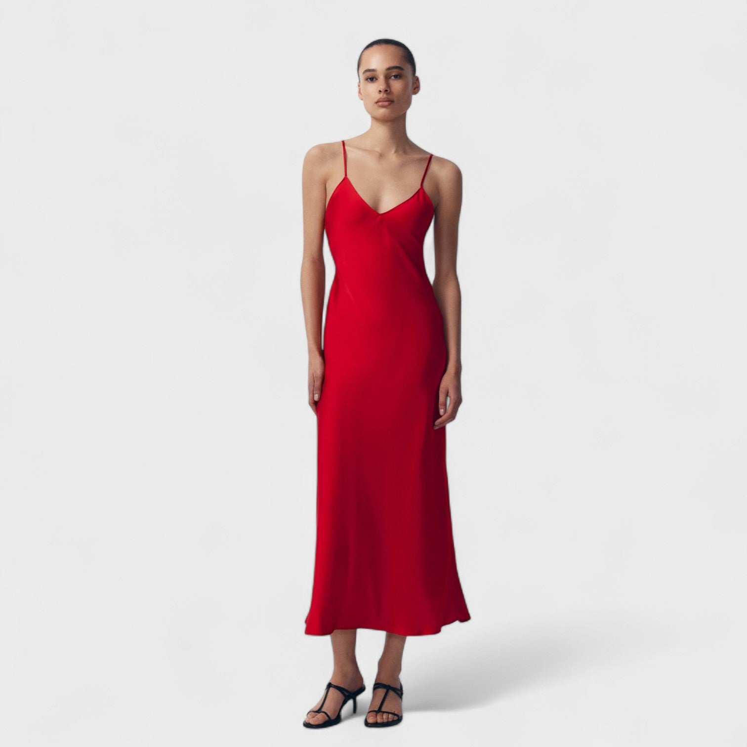 Vestido carmesim - Corte minimalista feminino