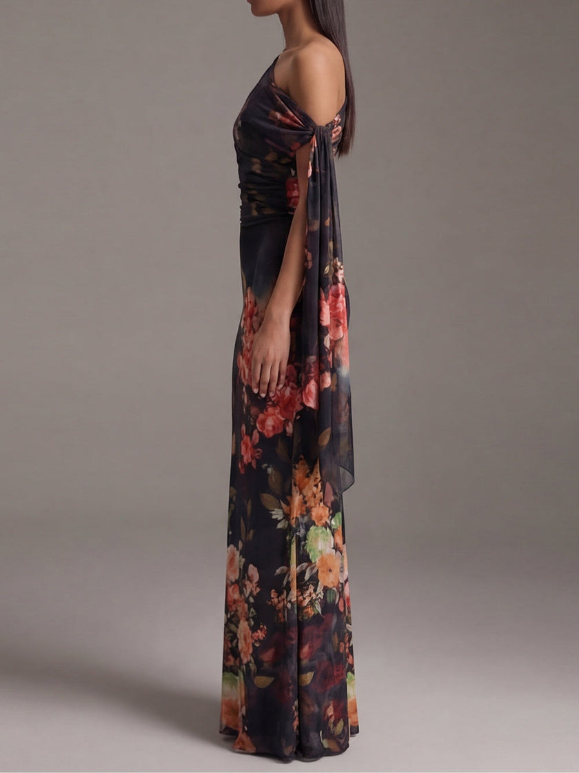 Eulália | Vestido maxi floral de um ombro