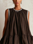 Colette | Vestido curto castanho de volume balão