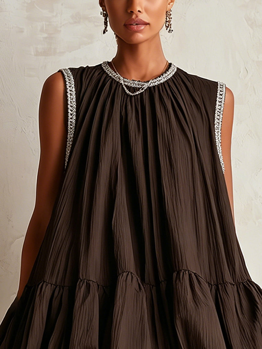 Colette | Vestido curto castanho de volume balão