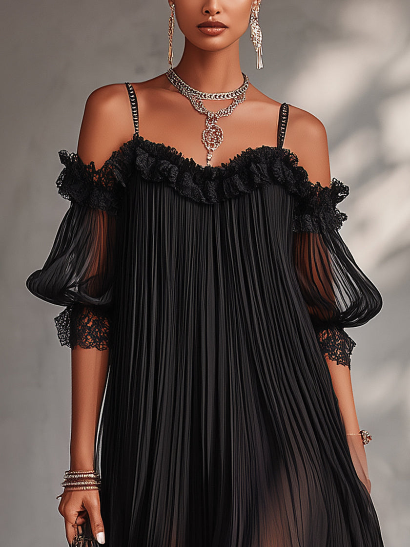 Camille | Vestido curto preto de ombros descobertos