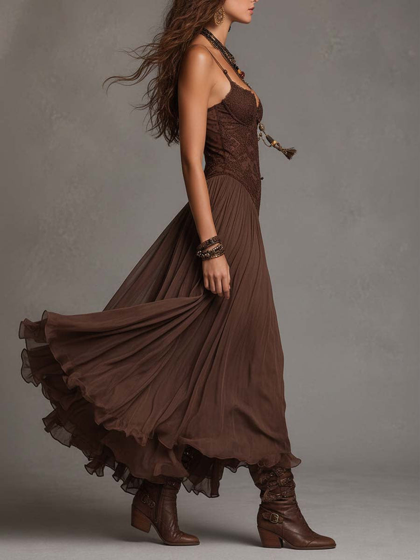 Gemma | Vestido maxi romântico com renda