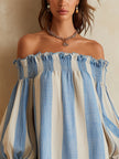 Ondine | Vestido curto às riscas de ombros descobertos