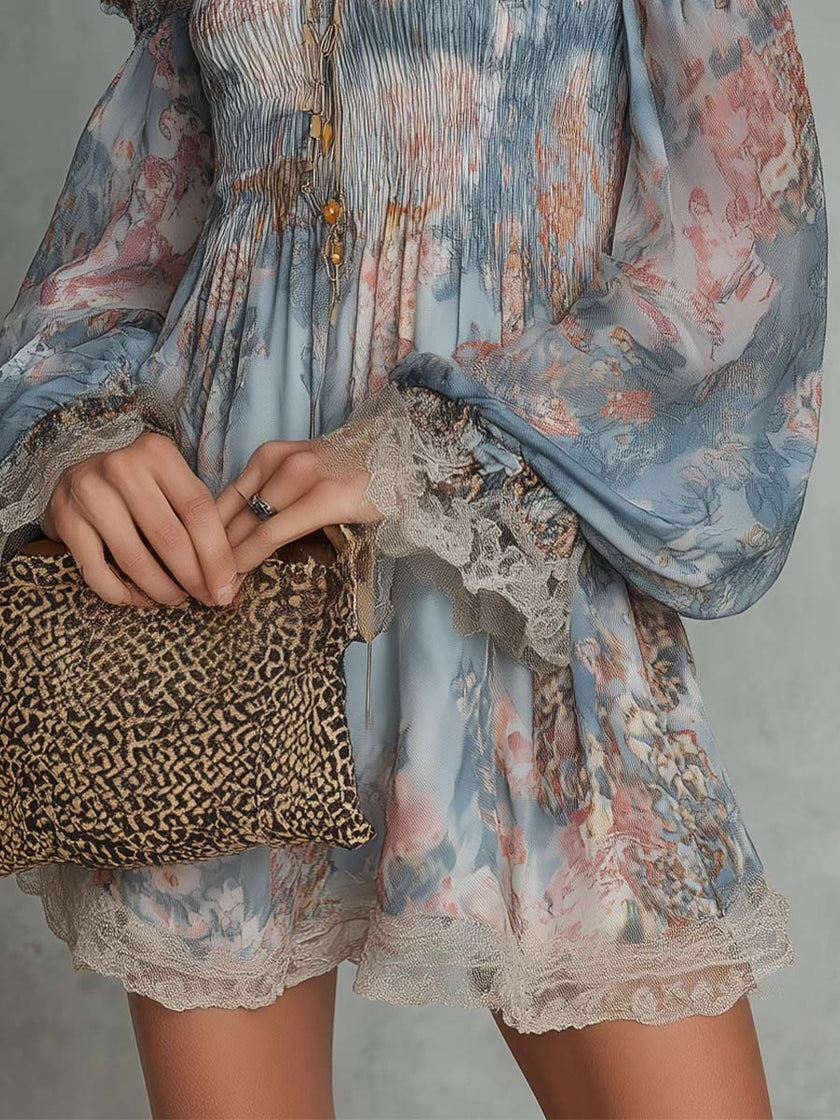 Romane | Vestido curto floral de ombros descobertos