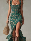 Amira | Vestido maxi estampado com folhos