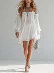 Mélusine | Vestido curto branco de ombros descobertos