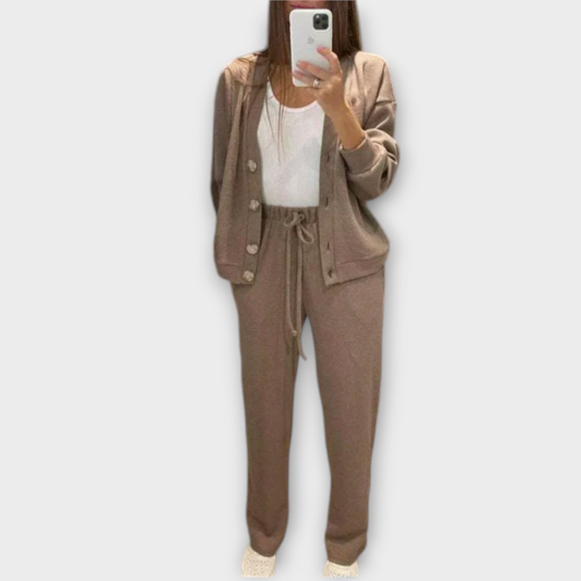Conjunto de casaco e calças feminino