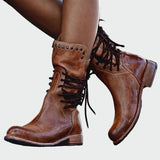 Botins de pele com atacadores feminino