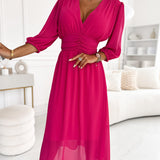 Luisa - Vestido midi colorido com decote em V