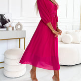 Luisa - Vestido midi colorido com decote em V