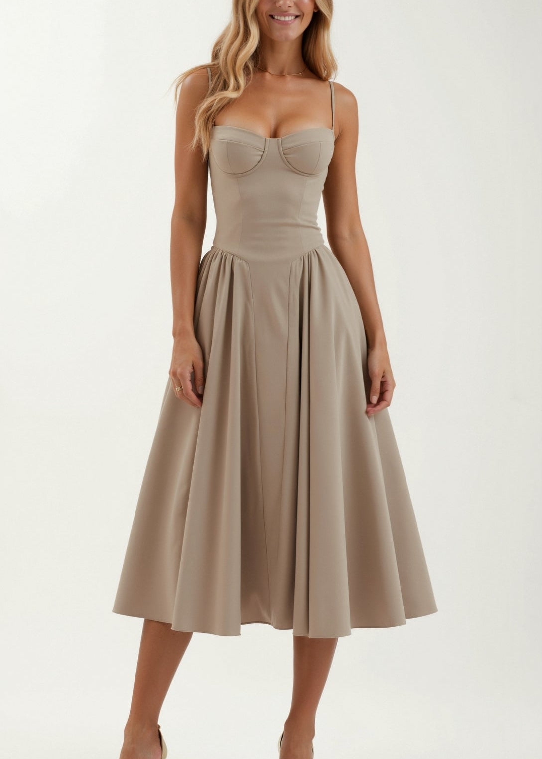 Vestido midi corpete estruturado feminino