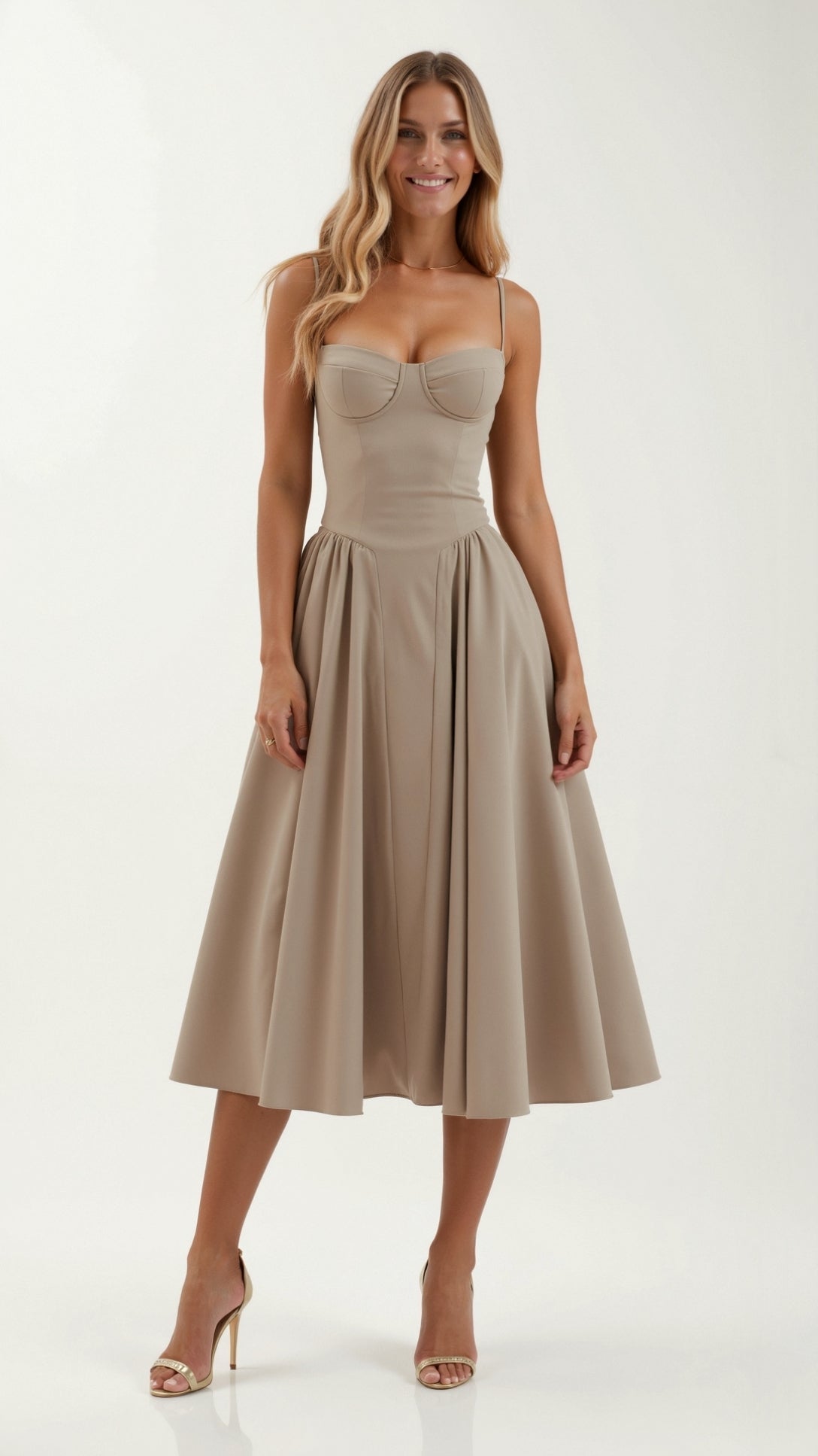 Vestido midi corpete estruturado feminino