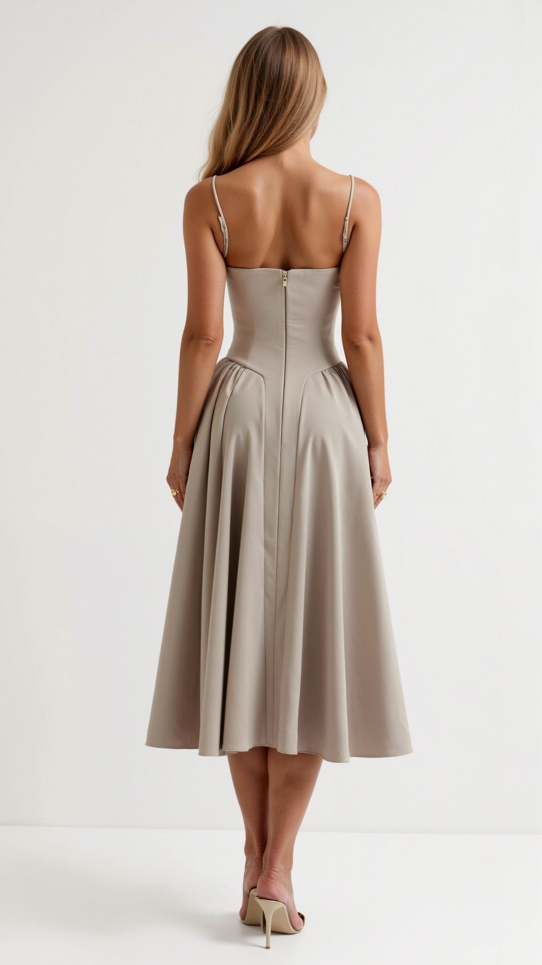 Vestido midi corpete estruturado feminino
