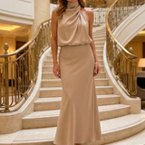 Vestido midi Nopal sem mangas com gola drapeada