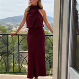 Vestido midi Nopal sem mangas com gola drapeada