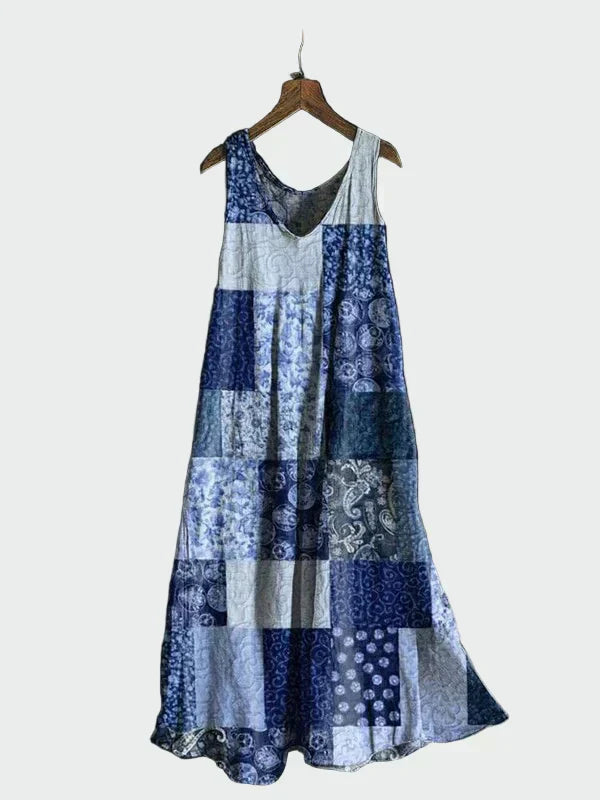 Vestido com Padrão de Patchwork Azul feminino