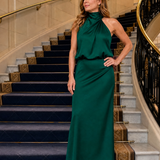 Vestido midi Nopal sem mangas com gola drapeada