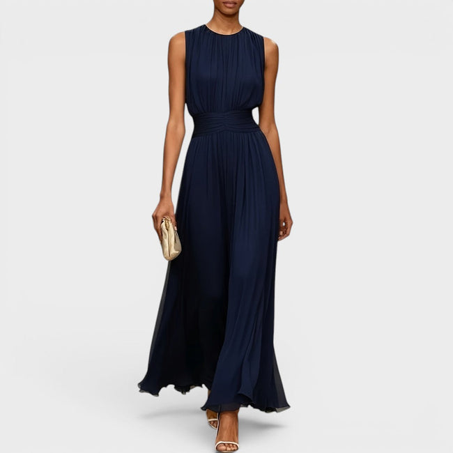 Vestido Maelle em chiffon com cintura drapeada e elegância fluida