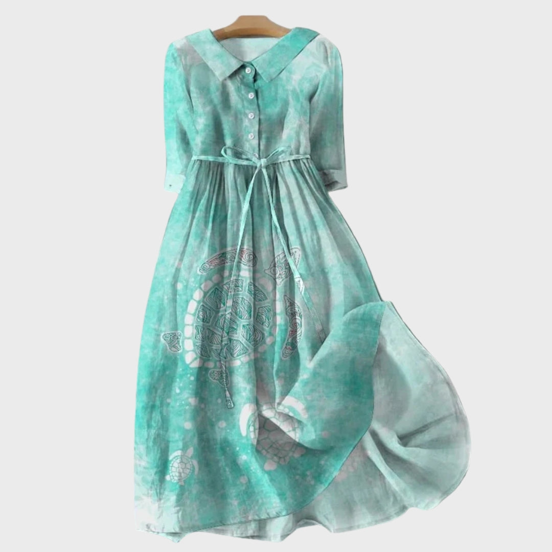 Vestido Turquesa com Estampa de Tartaruga feminino