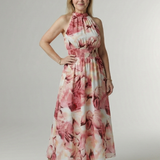 Vestido midi Sylin halter com cintura franzida