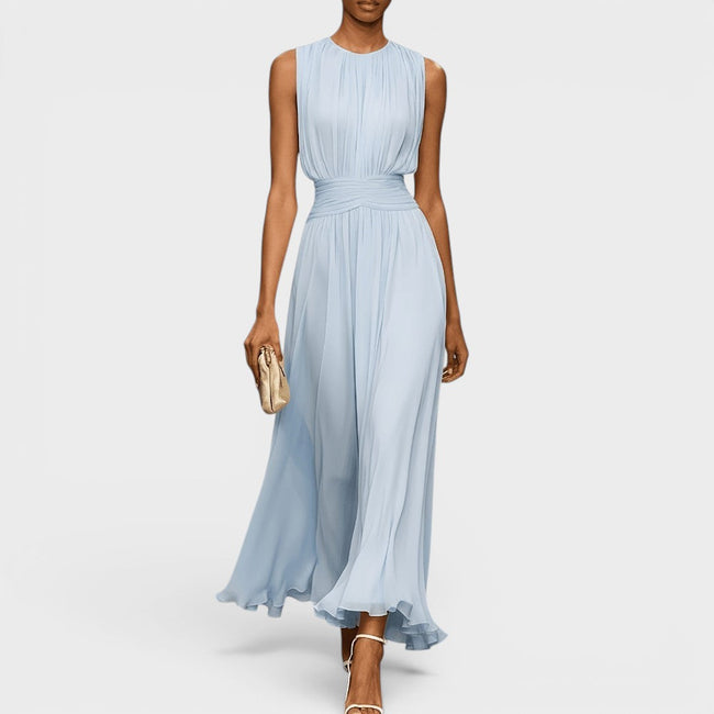 Vestido Maelle em chiffon com cintura drapeada e elegância fluida