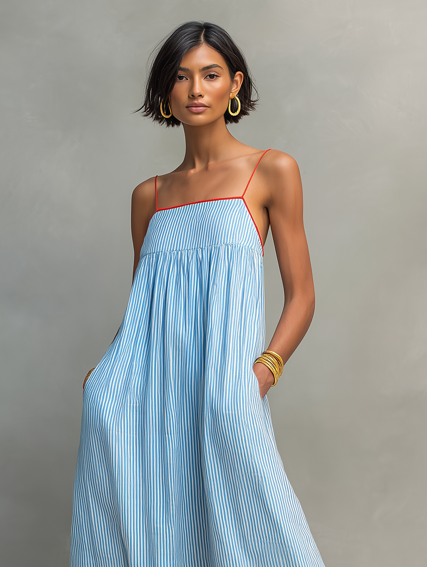 Chiara | Vestido maxi de alças com contraste