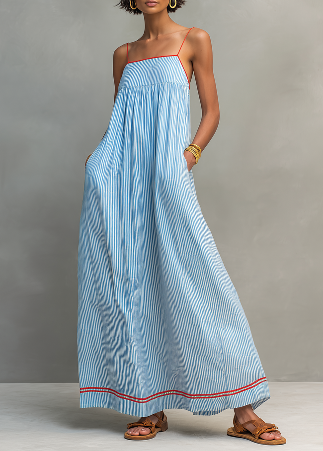 Chiara | Vestido maxi de alças com contraste