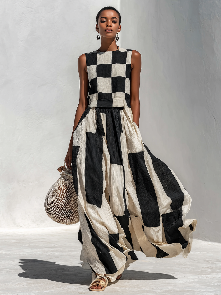 Carlotta | Vestido maxi de painéis contrastantes