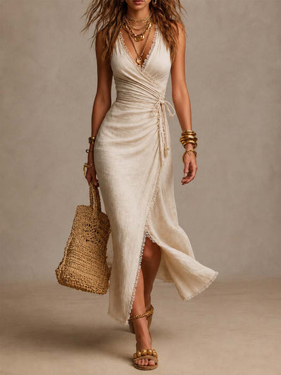 ALMA| Vestido midi com decote em V