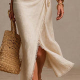 ALMA| Vestido midi de linho natural com decote em V