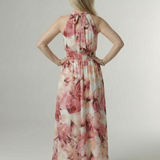 Vestido midi Sylin halter com cintura franzida
