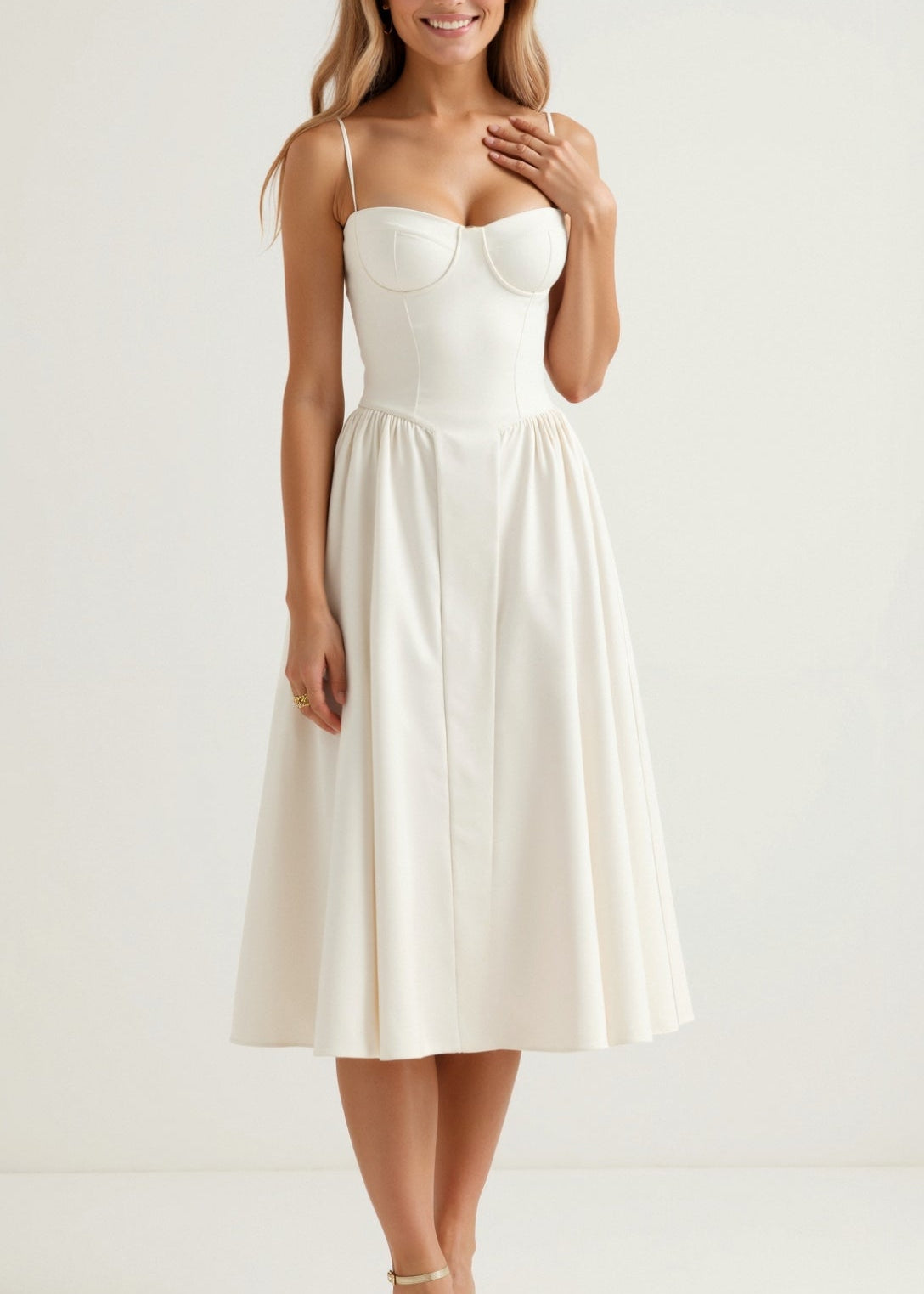 Vestido midi corpete estruturado feminino