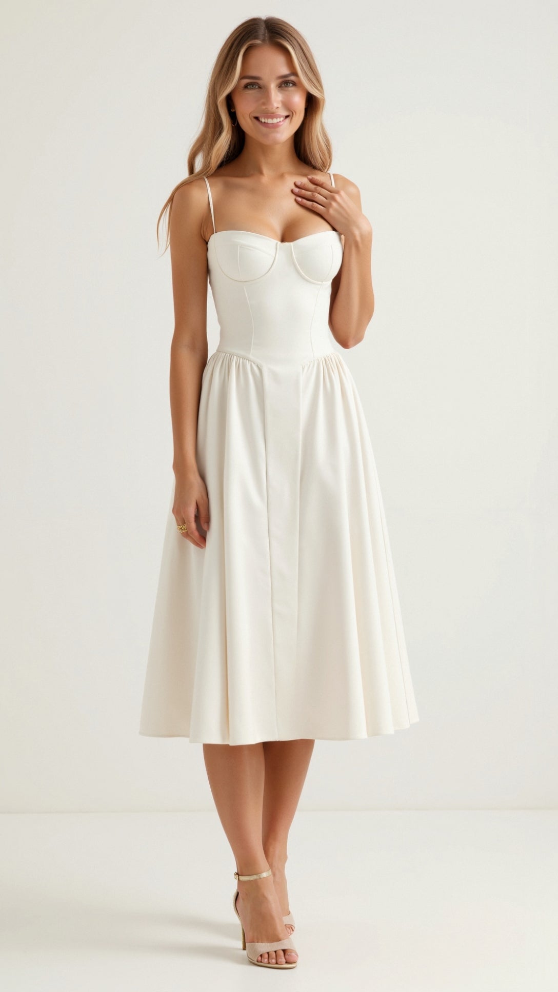 Vestido midi corpete estruturado feminino